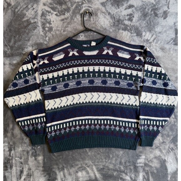 Today's News Geometric Long Sleeve Knit Pullover Long Sleeve Size Large - Picture 1 of 7
